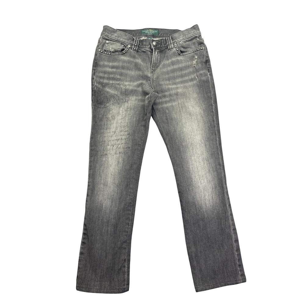 Lauren Jeans Co. Gray Wash Denim‎ Jeans Studded Pockets Petite Size 2P Fits 28"
